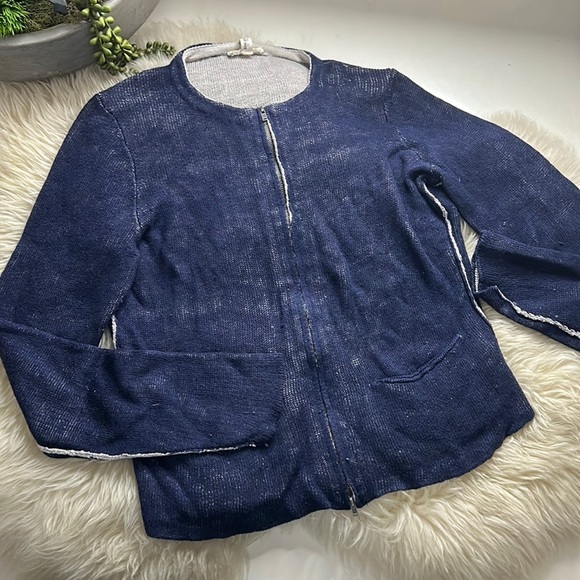 Eileen fisher women’s zip up cardigan sweater extra small navy blue gray - Picture 1 of 7